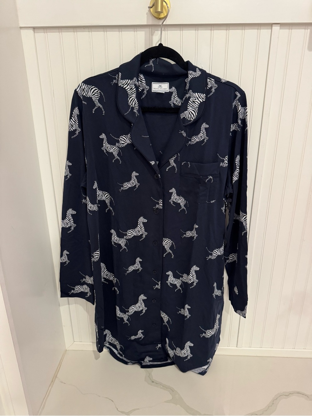 Petite Plume - Navy Zebra-Print Long Sleeve Pajama Top